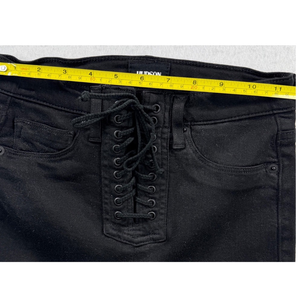 Hudson Bullocks High Rise Lace Up Flare Jeans Coated Black Size 24 - Picture 4 of 9